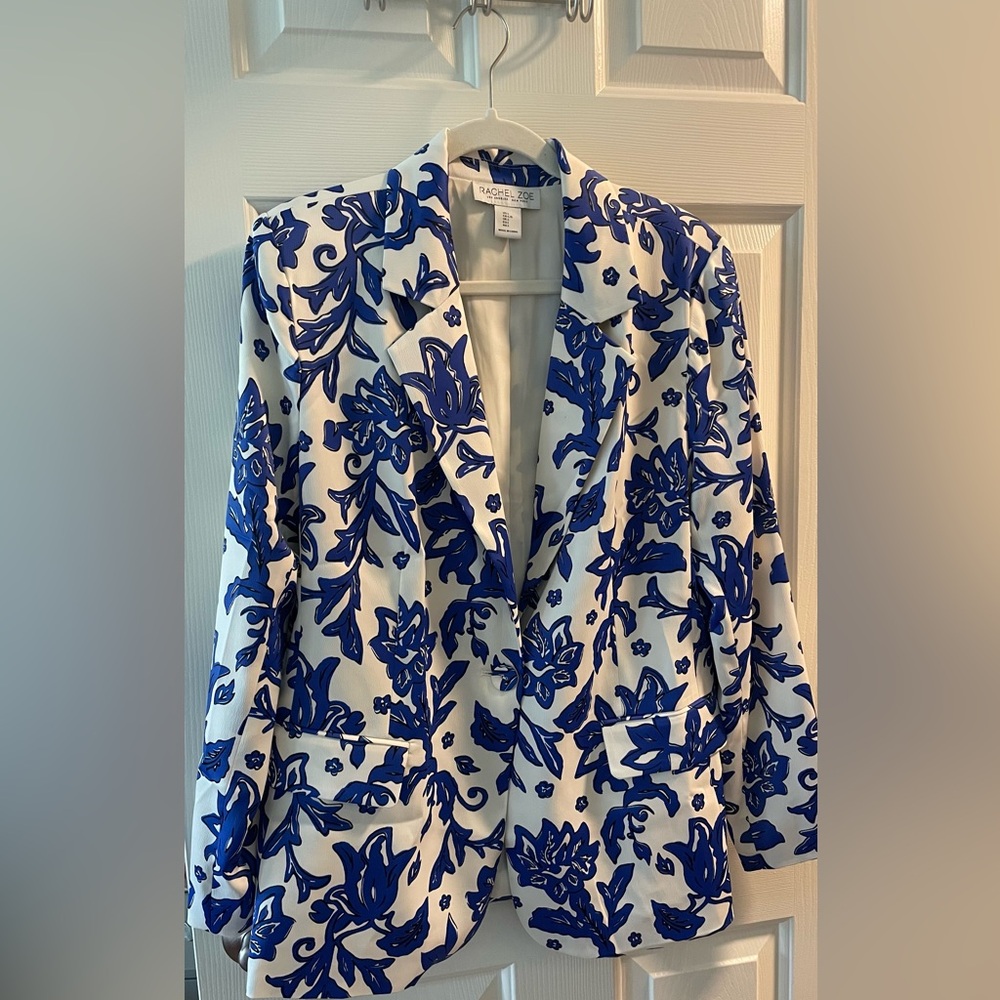 Rachel Zoe Blue and White Patterned Blazer